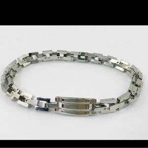 Simone I. Smith Mens Square Link Stainless Steel Bracelet
